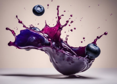 Blueberry splashing out of a glass with a lot of splashesの素材