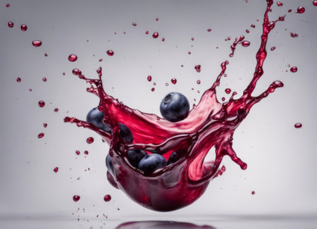 Splash of blueberry and cherry juice, isolated on white backgroundの素材