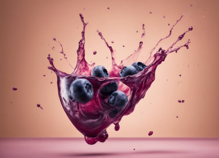 Blueberry fruit splashing out of a glass. 3d renderingの素材