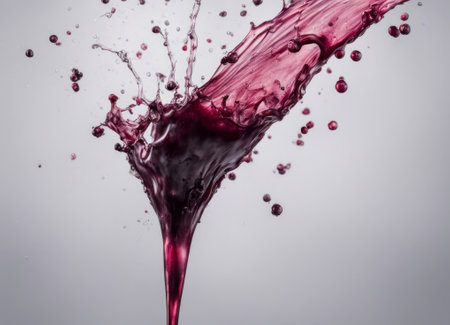 splashing red wine on white background, abstract color art picture.の素材