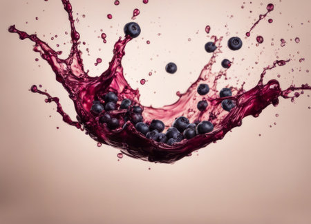 Blueberry juice splash, isolated on beige background, tonedの素材