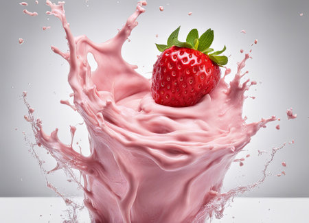 strawberry splashing milk isolated on white background. 3d renderingの素材