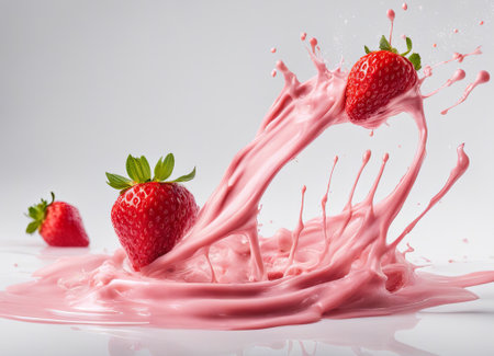 strawberry milk splash isolated on white background, strawberry milk splashの素材
