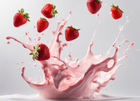 strawberry milk splash isolated on a white background. studio shotの素材