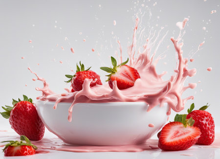 strawberry milk splash isolated on a white background. studio shotの素材