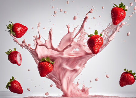 strawberry milk splash isolated on white background. 3d renderingの素材