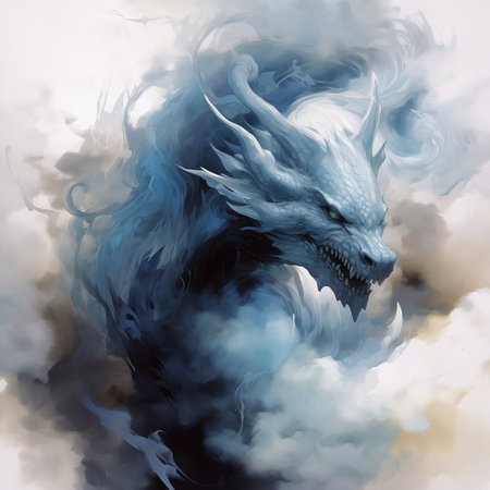 dragon with smoke on a white background. digital painting. illustration.の素材