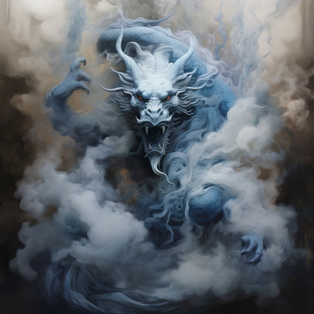 Digital painting of a dragon with smoke coming out of its mouth.の素材