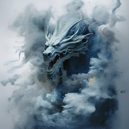 dragon in the smoke on a white background. 3d illustration.の素材
