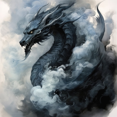 dragon in smoke, digital painting, illustration of a dragon in smokeの素材