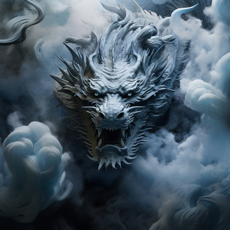 Dragon in smoke. Fantasy illustration of a dragon in the smoke.の素材
