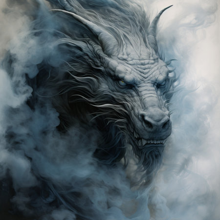 Digital Illustration of a Dragon in a Cloud of Clouds of Smokeの素材