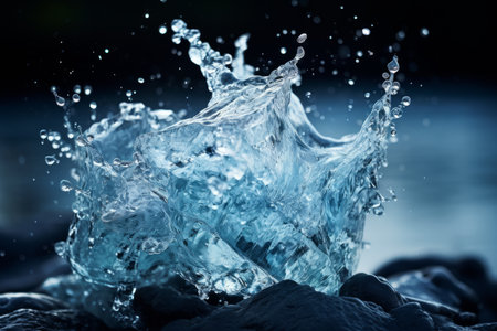 Water splashes on a black background. Shallow depth of field.の素材