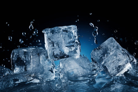 Ice cubes with water splashes on black background. 3d renderingの素材