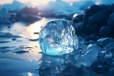 Ice cube on the ice of Lake Baikal, Siberia, Russiaの素材