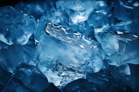 Ice cubes close-up in blue tone. Abstract background and texture for design.の素材