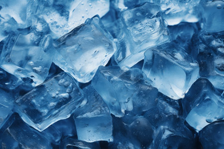 Ice cubes close-up in blue tone. Abstract background and texture for design.の素材