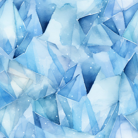 Watercolor seamless pattern with blue ice crystals. Watercolor illustration.の素材