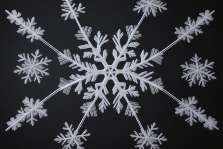 snowflakes on a black background, closeup of photoの素材
