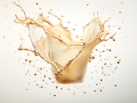 Milk splashing out of a glass isolated on white background.の素材