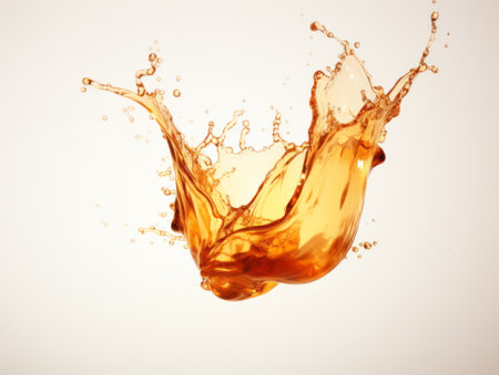 orange juice splash isolated on white background, abstract art illustration; shallow dofの素材