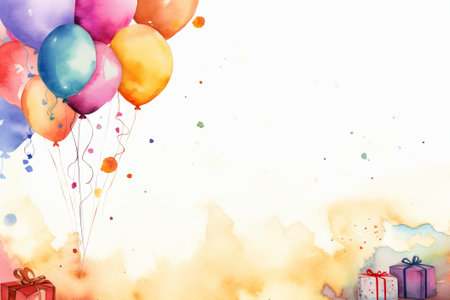 Colorful watercolor background with gift boxes and balloons. Vector illustration.の素材