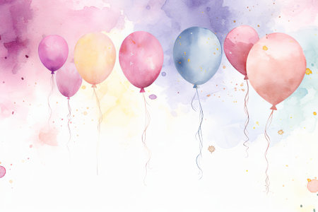 Colorful watercolor background with balloons. Watercolor illustration for your design.の素材