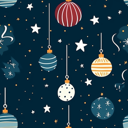 Seamless pattern with Christmas balls and stars. Vector illustration.の素材