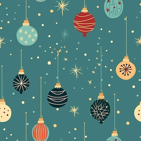 Seamless pattern with Christmas balls and snowflakes. Vector illustration.の素材