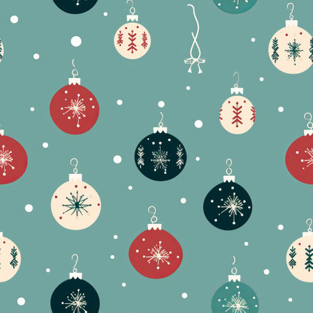 Seamless pattern with Christmas balls and snowflakes. Vector illustration.の素材