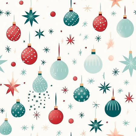 Seamless pattern with christmas balls and stars. Vector illustration.の素材