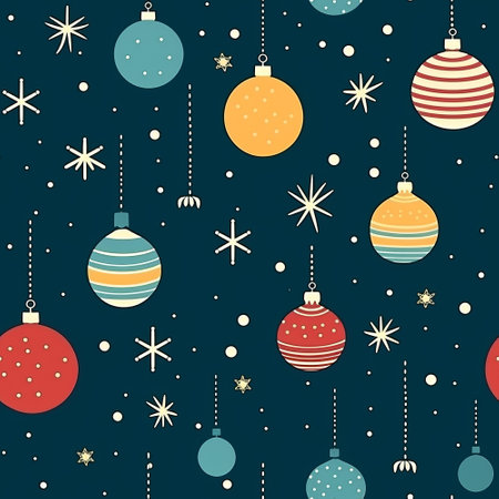 Seamless pattern with Christmas balls and stars. Vector illustration.の素材