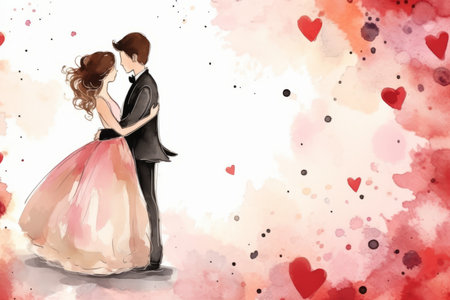 Beautiful couple in love on watercolor background. Wedding concept.の素材