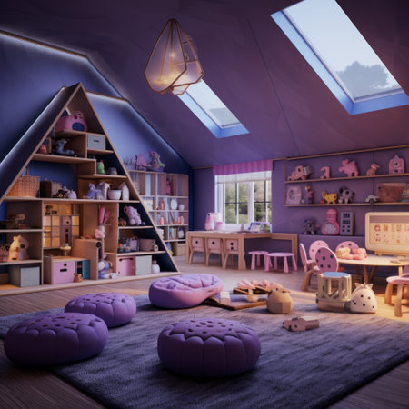 Children's room with toys in the attic. 3D rendering.の素材