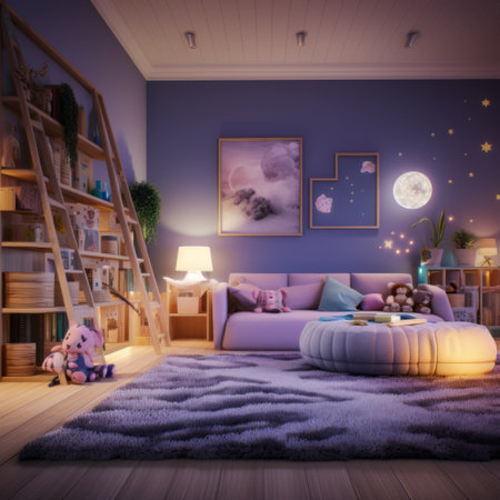 Interior of child room. Night. 3D render. Illustration.の素材