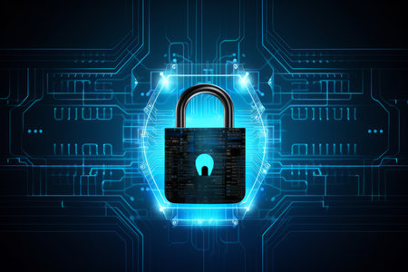 Cyber security concept with padlock on circuit board. Vector illustrationの素材