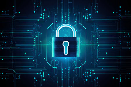 Background conceptual image with circuit board and padlock. Data security conceptの素材