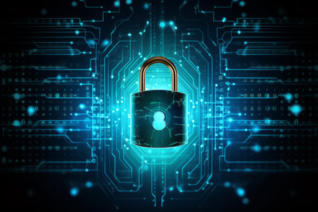 Cyber security concept with padlock on circuit board. 3D renderingの素材