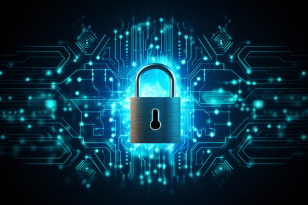 Cyber security concept with circuit board and padlock. 3d renderingの素材