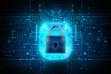 Cyber security concept with padlock on circuit board. 3D Renderingの素材