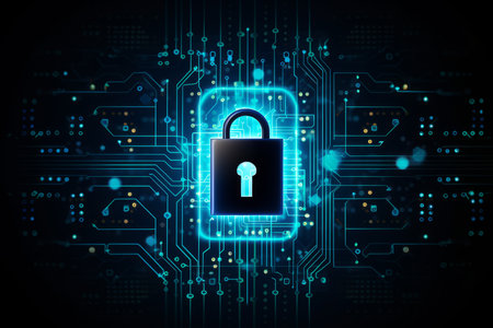 Abstract technology background with circuit board and padlock. Vector illustration.の素材