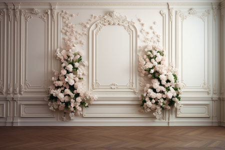 White flowers in classic interior with copy space on wall. 3d renderの素材