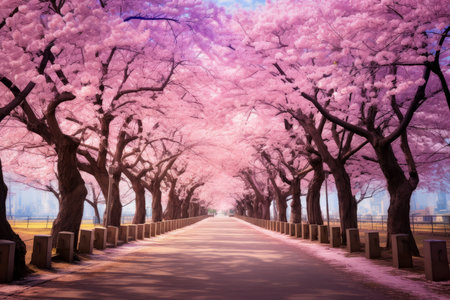 Cherry blossoms along the road in spring, South Korea.の素材