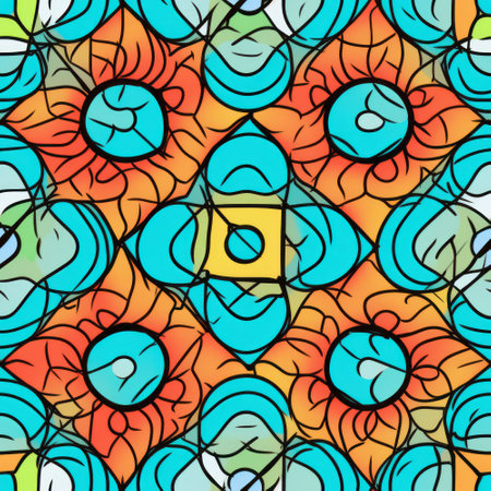 Seamless background pattern. Abstract kaleidoscope fabric design.の素材