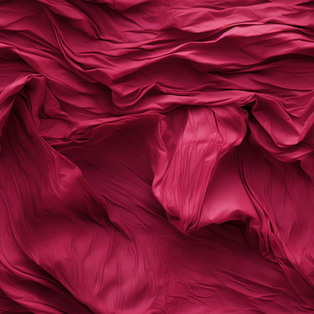 Closeup of rippled red silk fabric, abstract background.の素材