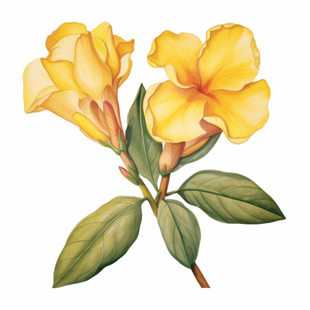 Yellow freesia flower isolated on white background. Watercolor illustrationの素材