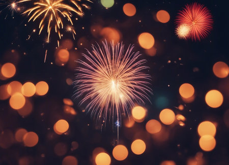Colorful fireworks with bokeh background,celebration conceptの素材
