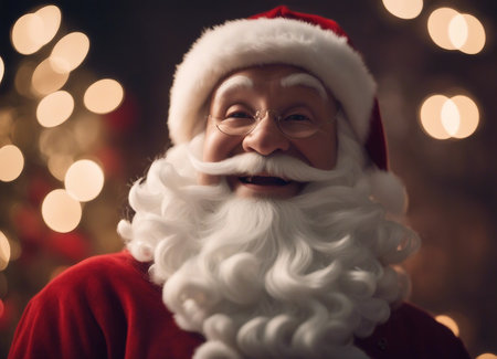 Portrait of happy Santa Claus in red clothes and eyeglassesの素材