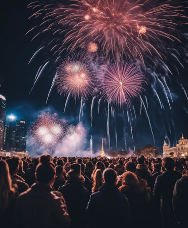 Unidentified people watching the annual Fireworks Festival.の素材
