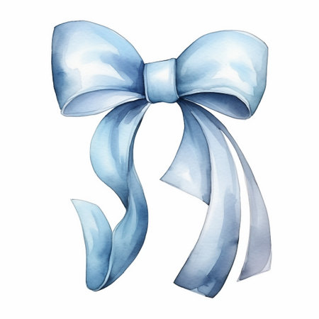 Blue bow. Watercolor illustration isolated on white background. Hand drawn.の素材
